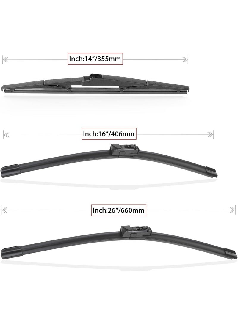 استبدال شفرات مساحات الزجاج الأمامي لتويوتا CHR C-HR 2018 2019 2020 2021 جودة المصنع الأصلية، مجموعة شفرات المساحات الأمامية والخلفية للسيارة - 26" 16" 14" (مجموعة من 3 قطع) - Image 2